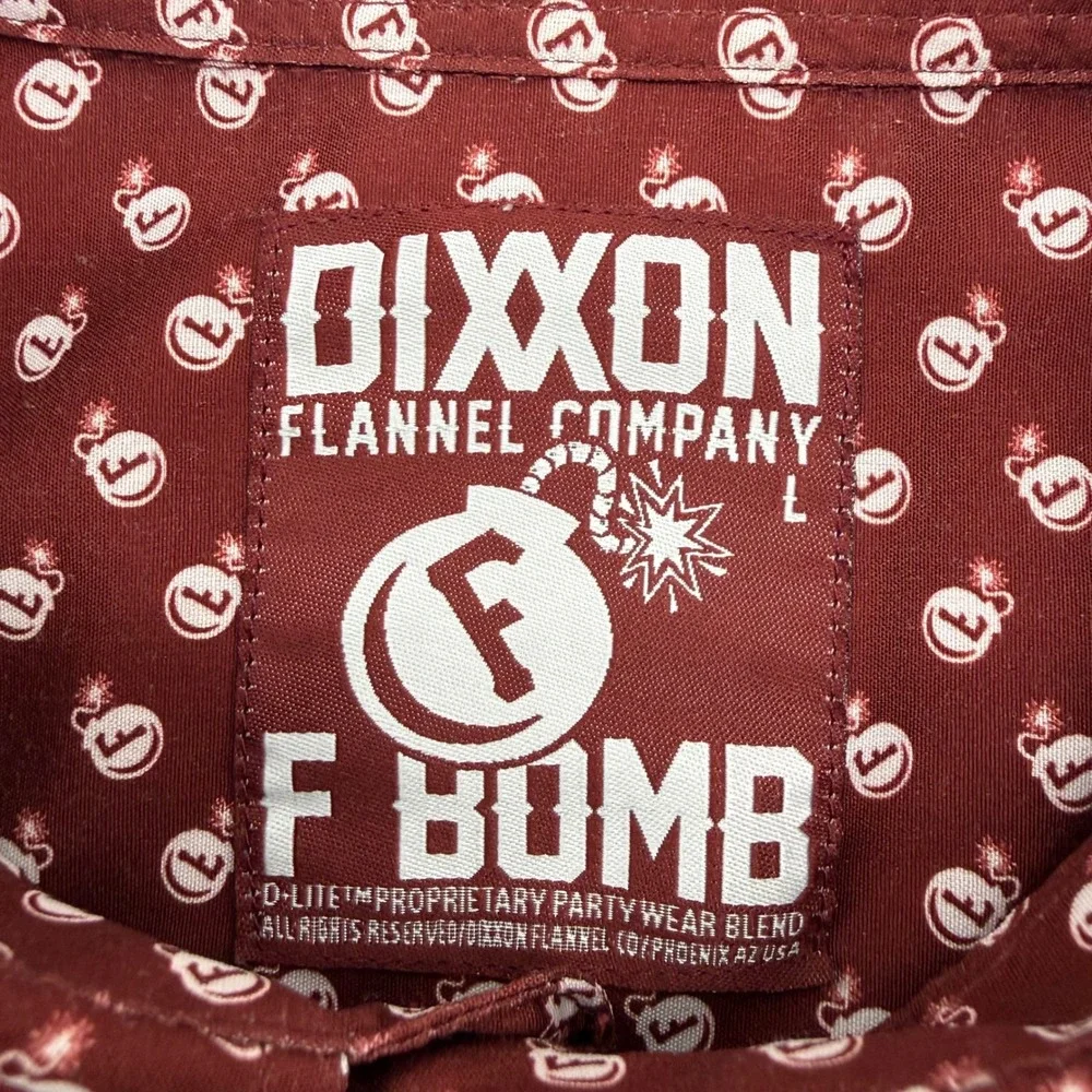 Dixxon Flannel Co Shirt Mens L Burgundy F Bomb D-Lite Short Sleeve Button Down